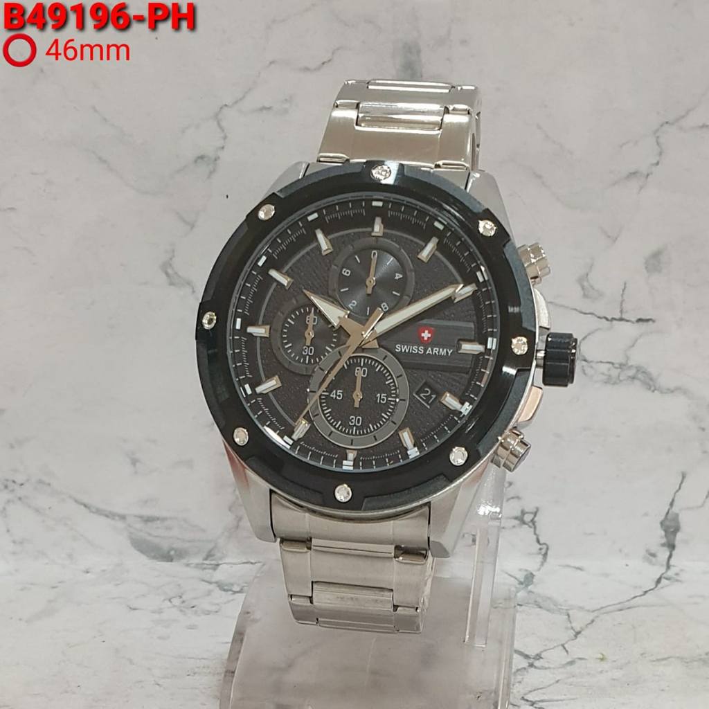 DIJUAL Jam Tangan Pria SWISS ARMY CRONO SA6781 Hitam Putih Crono dan Tanggal Aktif Include Box dan B