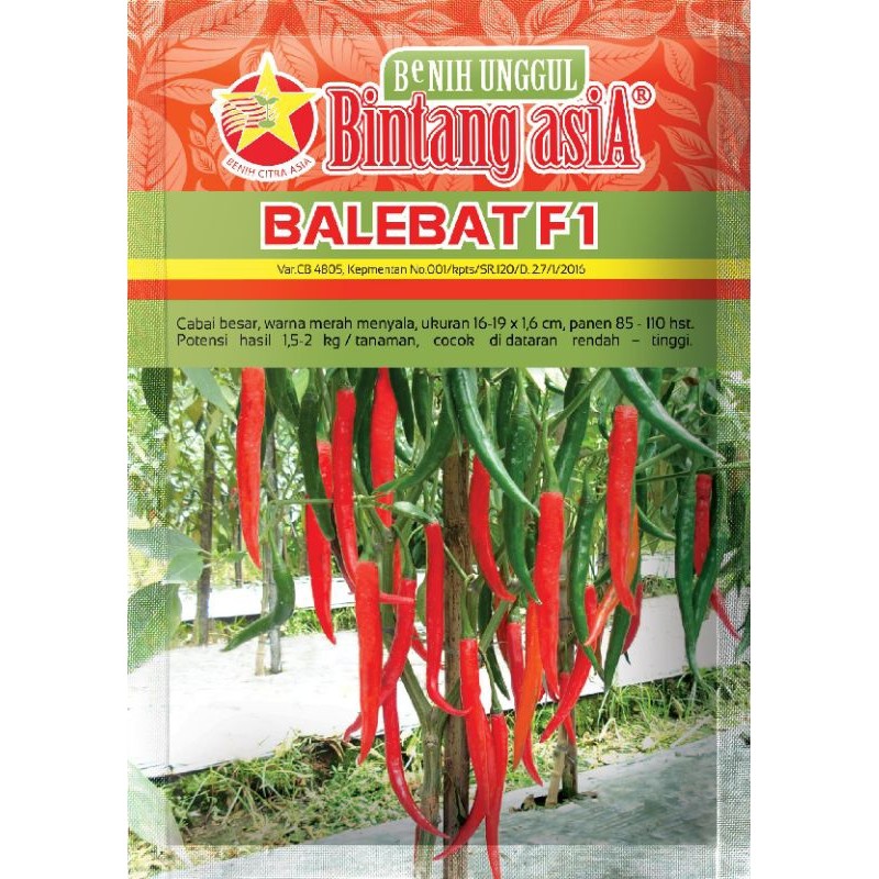 Benih Cabai Cabe Merah Besar Balebat F1 Cap Bintang Asia Kemasan 10gr PT BENIH CITRA ASIA Benih Ungg