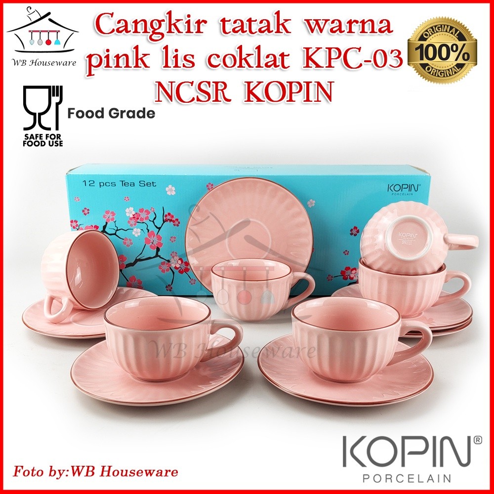 cangkir set 6 pasang pink keramik / coffee tea set cup and saucer motif labu KOPIN KPC-03 NCSR