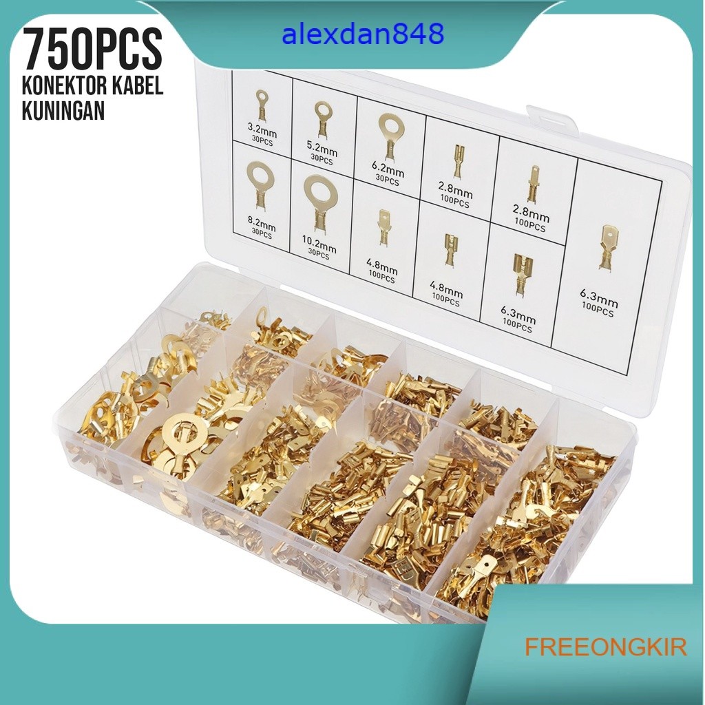 Allefix Kuningan Terminal Kabel Ring Lug Terminal Konektor Kabel Listrik Mobil Set 750PCS- 6615