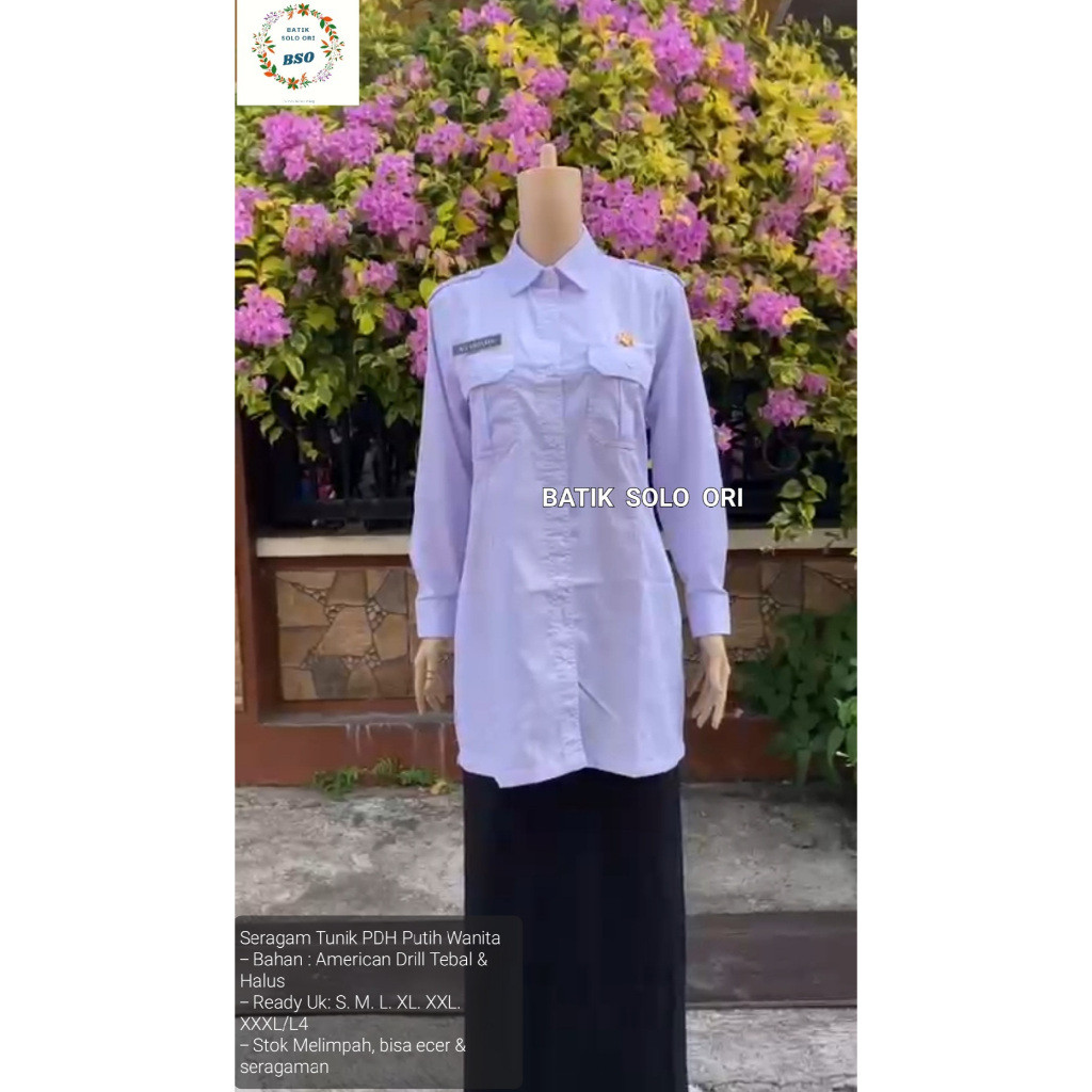 LOWESHOP Seragam PNS Tunik PDH Putih Wanita. Seragam PNS ASN Tunik PDH Putih Cewek. Seragam PNS Pemd