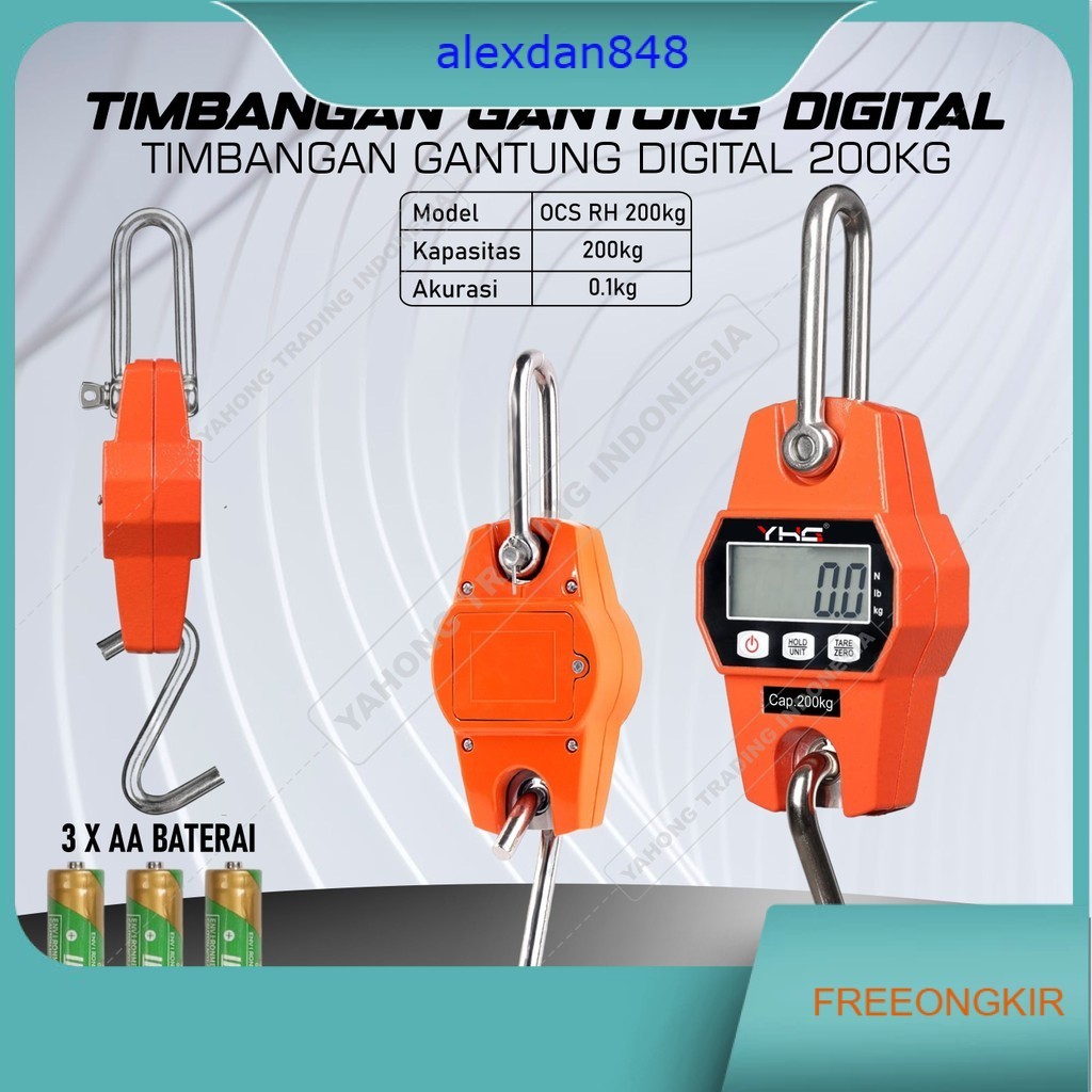 Timbangan Gantung Digital Portable Timbangan Barang Buah Sayur 100kg 200kg YHG