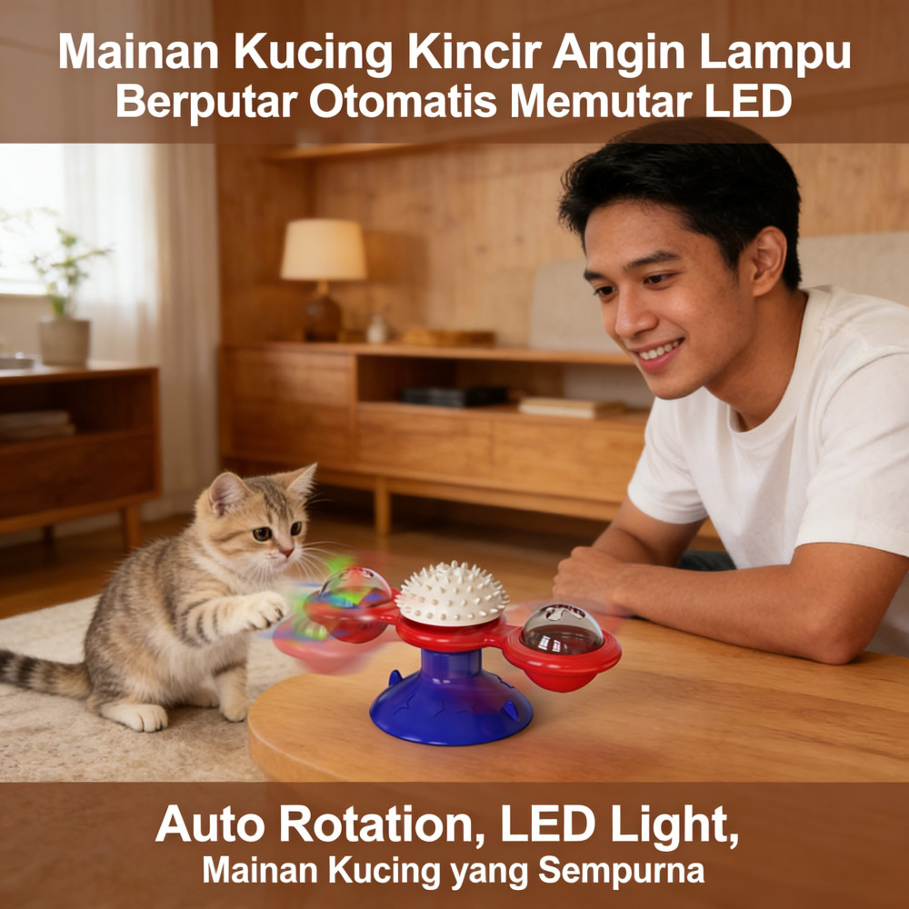 Kucing Memutar Kincir Angin Putar Lampu Bel Otomatis Mainan