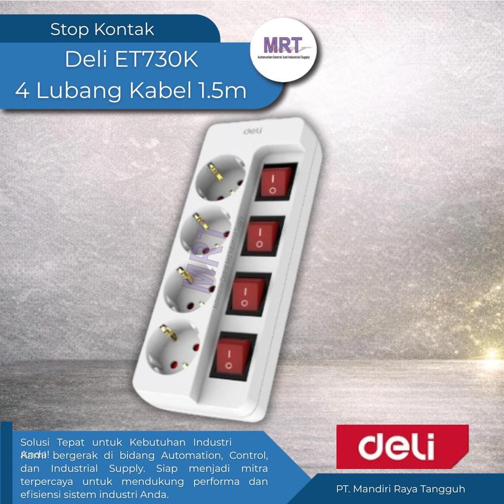 Stop Kontak 4 Lubang Multiple Switch Kabel Panjang 1.5 Meter DELI ET730K 2500W 250V 10A - Colokan Li