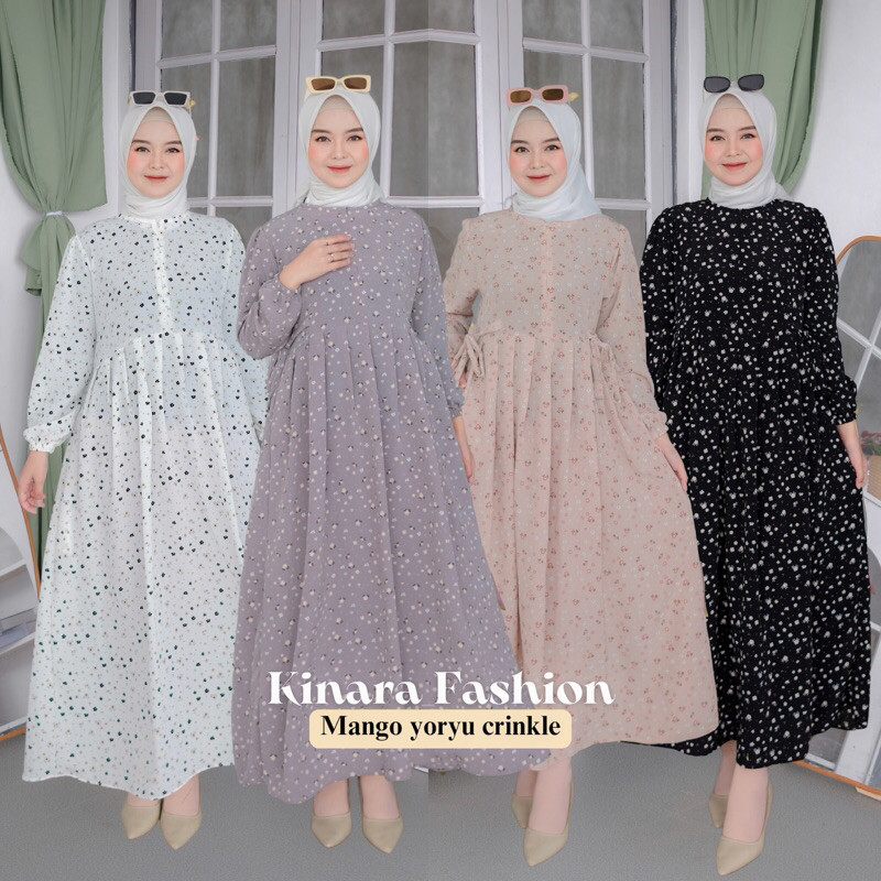 ARDIOSHOP Natalia Dress Gamis Busui Bahan Yoryu Crinkle Motif Bunga Kecil Dewasa Remaja