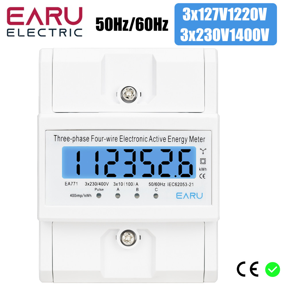 n Rail 380V 3 Phase 4 Wire Energy Meter Power Consumption Monitor kWh Meter Wattmeter Bivolt 100A AC