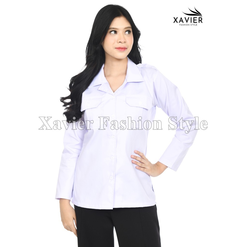 Kemeja PDH Putih PNS Wanita Baju Dinas Putih dengan List Hitam untuk Penampilan Formal