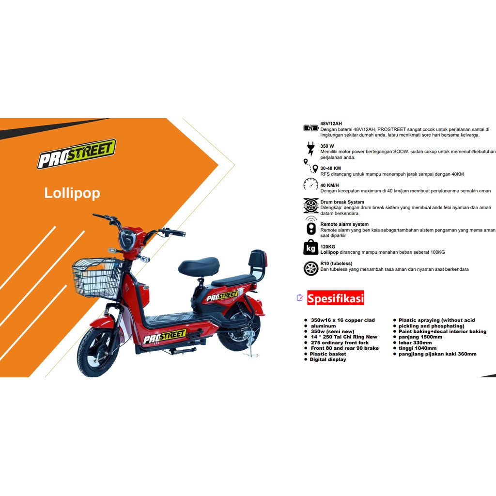 SEPEDA LISTRIK PROSTREET LOLIPOP MURAH