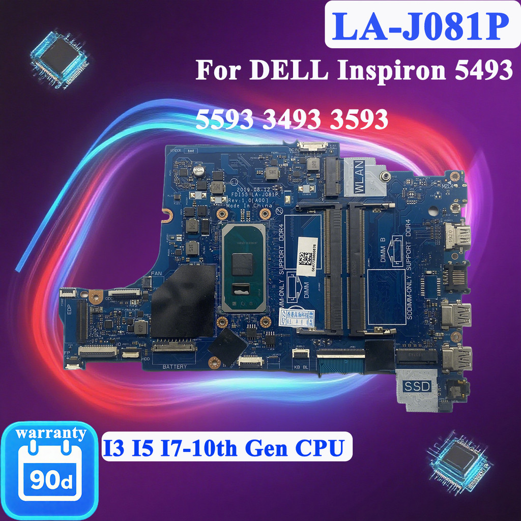 LA-J081P Motherboard For DELL Inspiron 5493 5593 3493 3593 with I3 I5 I7-10th Gen CPU 100% Tested 90