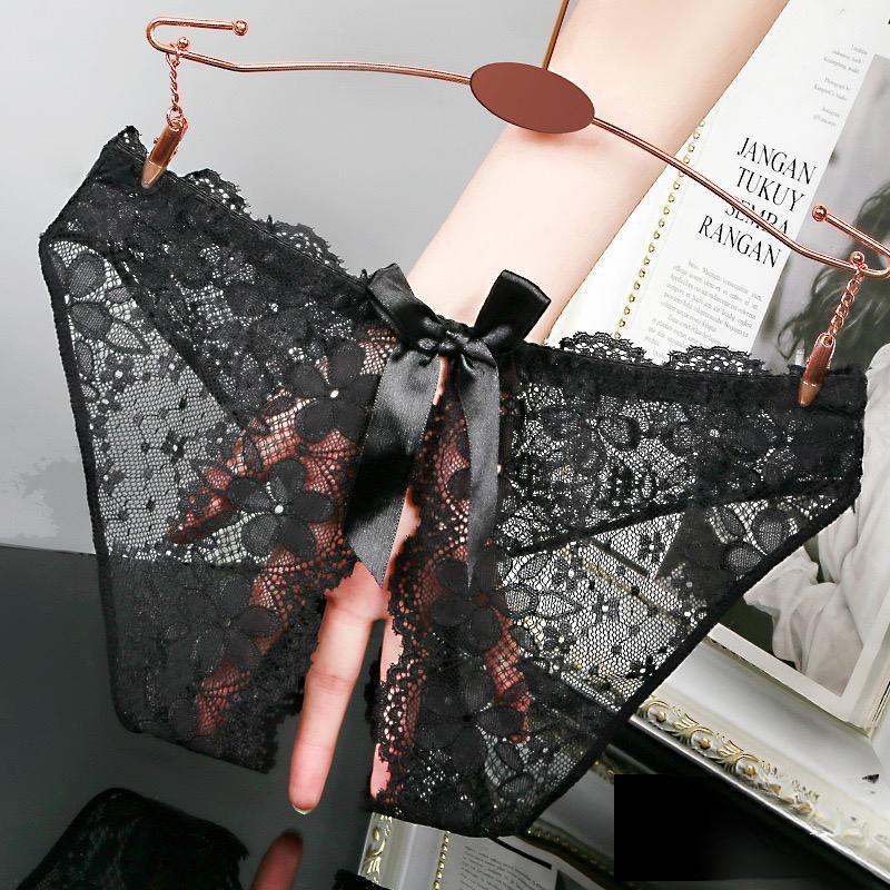 CD Wanita Seksi Renda Big Size Crotchless Motif Pita Hitam Katun Pendek celana ada pant rangkepan da