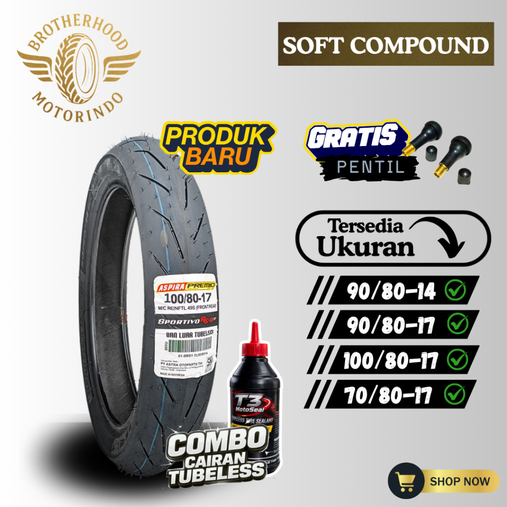 (PAKET SEPASANG) BAN ASPIRA PREMIO SPORTIVO RS01 ( 90/80-14 / 90/80-17 / 100/80-17  / BAN TUBBELES R