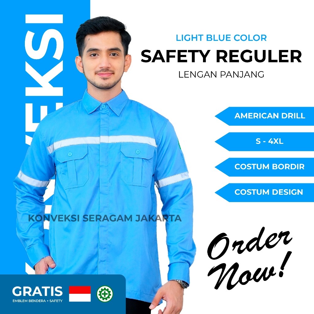 (Mawar tp) Baju Kemeja Safety K3 Lengan Panjang - Seragam Kerja Atasan Wearpack Werpack Werpak Proye