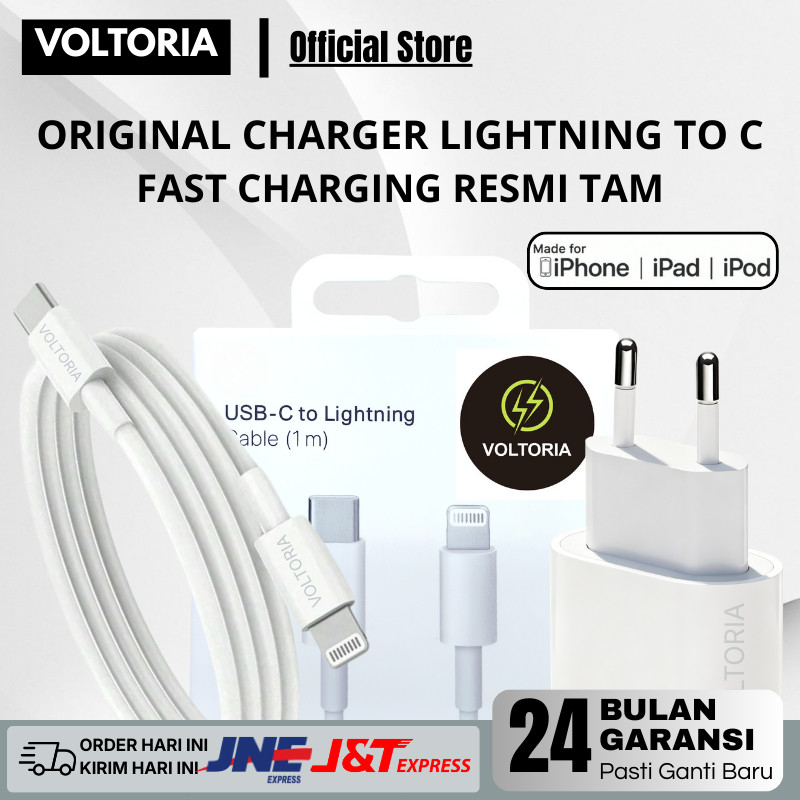 Voltoria | Original Charger Lightning to C Fast Charger Resmi TAM for iPhone 5-14 DISTRIBUTOR