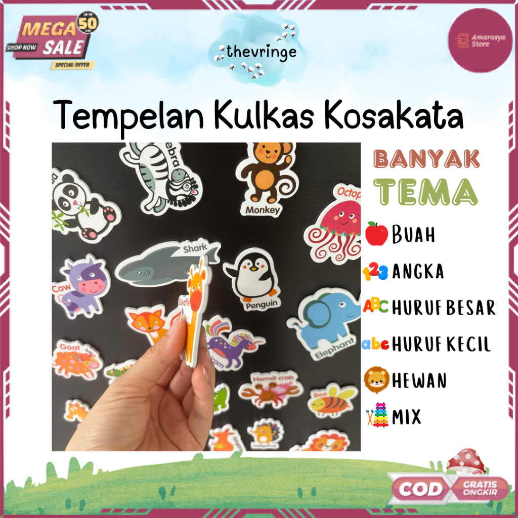 (RO) Tempelan Kulkas Kosakata angka huruf buah hewan mix | HIASAN KULKAS MAGNET | HIASAN KULKAS EDUK