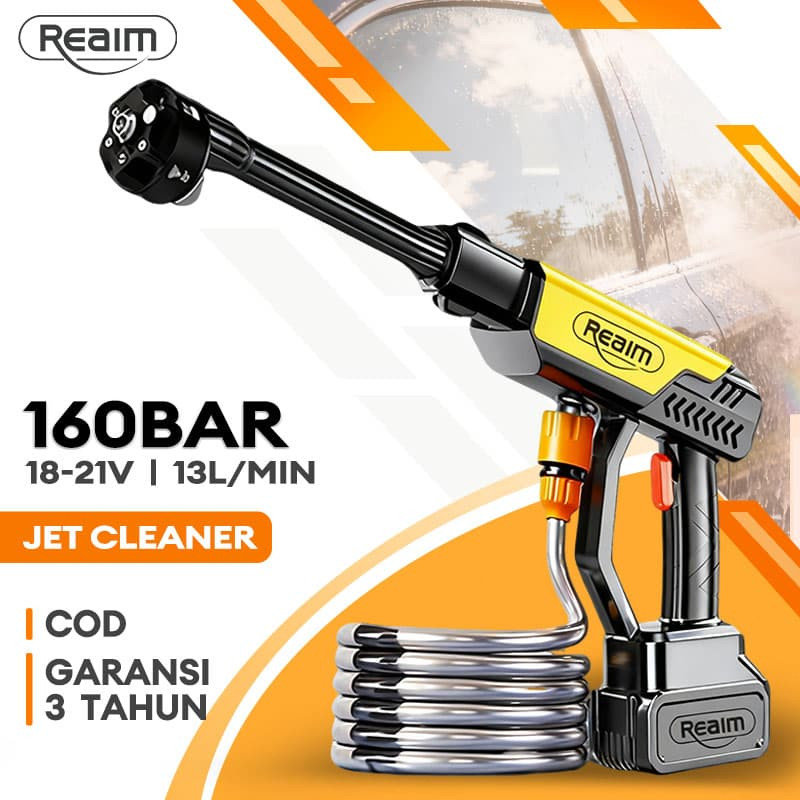 REAIM 600W Alat Cuci Mobil Pistol Air Tekanan Tinggi: Portable, dengan Baterai Lithium, Kekuatan Tin