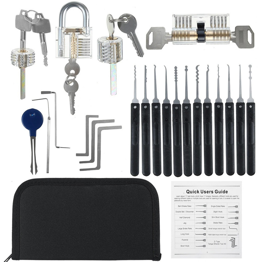 30PCS/Set Unlocking Locksmith Tools Practice Lock Pick Key Extractor Padlock Lockpick Tool Steel Tra