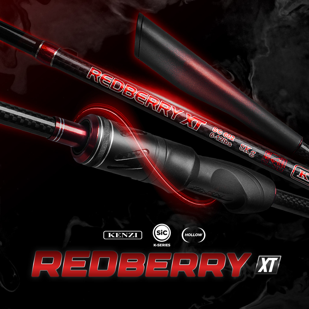 KENZI REDBERRY XT 602 Spinning Hollow Carbon Casting 7-15lbs 8-17lbs 10-20lbs - Joran Stik Pancing