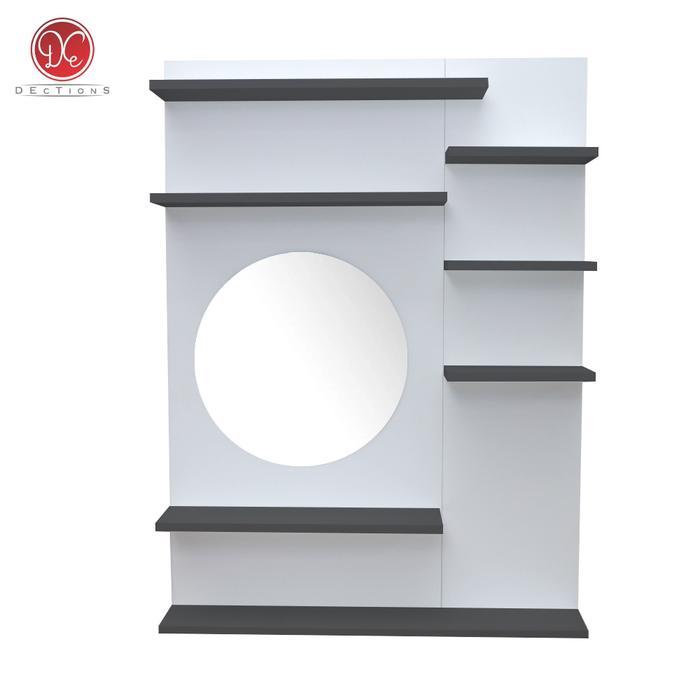 Rak Meja Rias Kaca Gantung Dinding Minimalis 7 Susun Cermin Bulat - Putih-Hitam