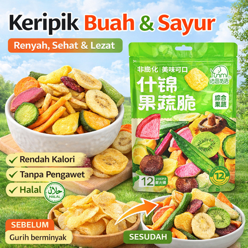 Renyah Alami & Gurih Snack 12 Varian Keripik Buah Sayur Sehat - Camilan Renyah/Keripik Organik/Snack