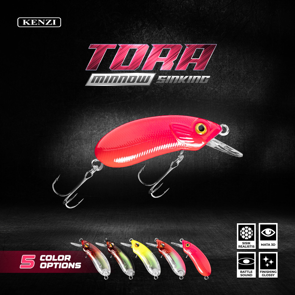 LURE KENZI TORA 55mm 5.7gr - Sinking Minnow Umpan Pancing Ultralight Strong Treble Hook