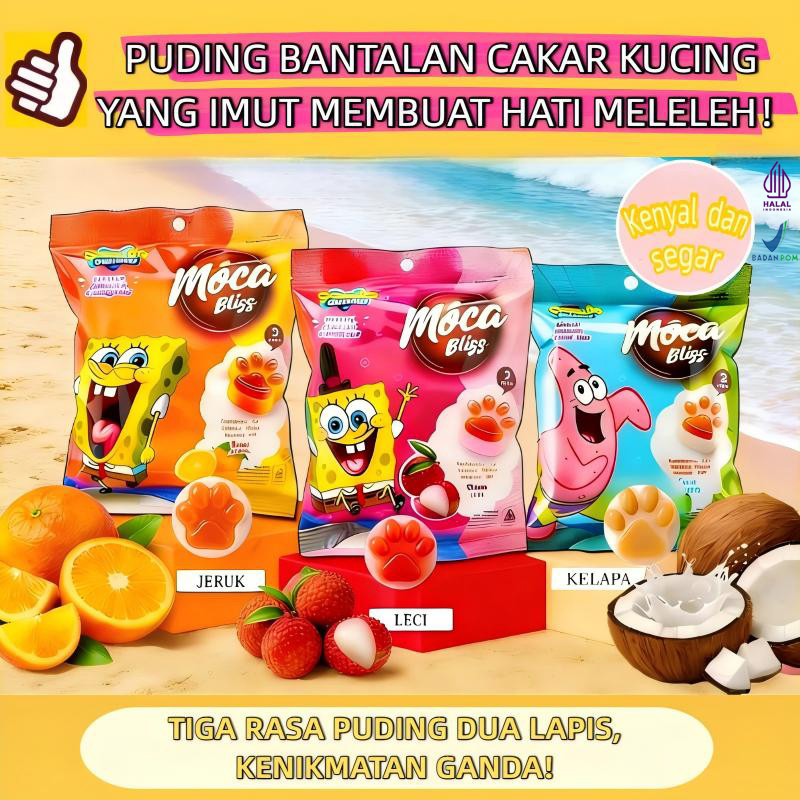Promo 50 Pcs Mocca Bliss Jelly SpongeBob - Puding Sedot / Cup Silky 2 Lapis Aneka Rasa