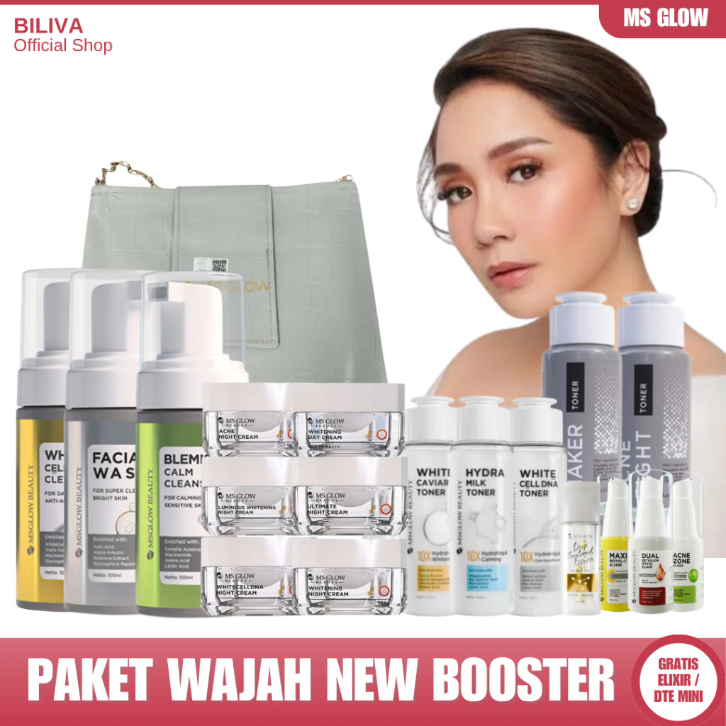 MS Glow Paket Wajah Skincare 1 Set Lengkap Whitening WCD Luminous Acne Ultimate Booster Elixir Grati