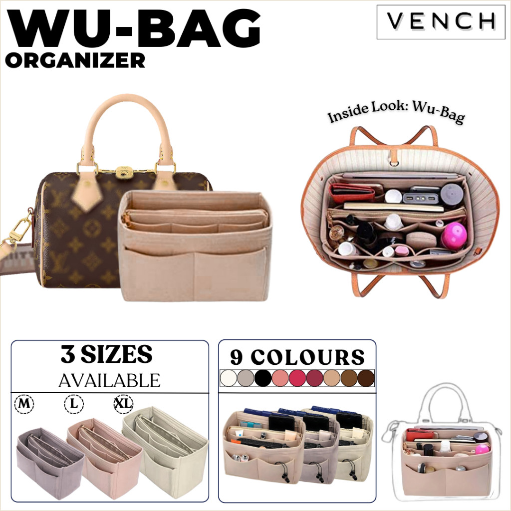 Wu-Bag 2IN1 Dual in Bag Organizer For Tote Bag/ LV MM or Speedy Tote Bag / Insert Bag / Inner Bag / 