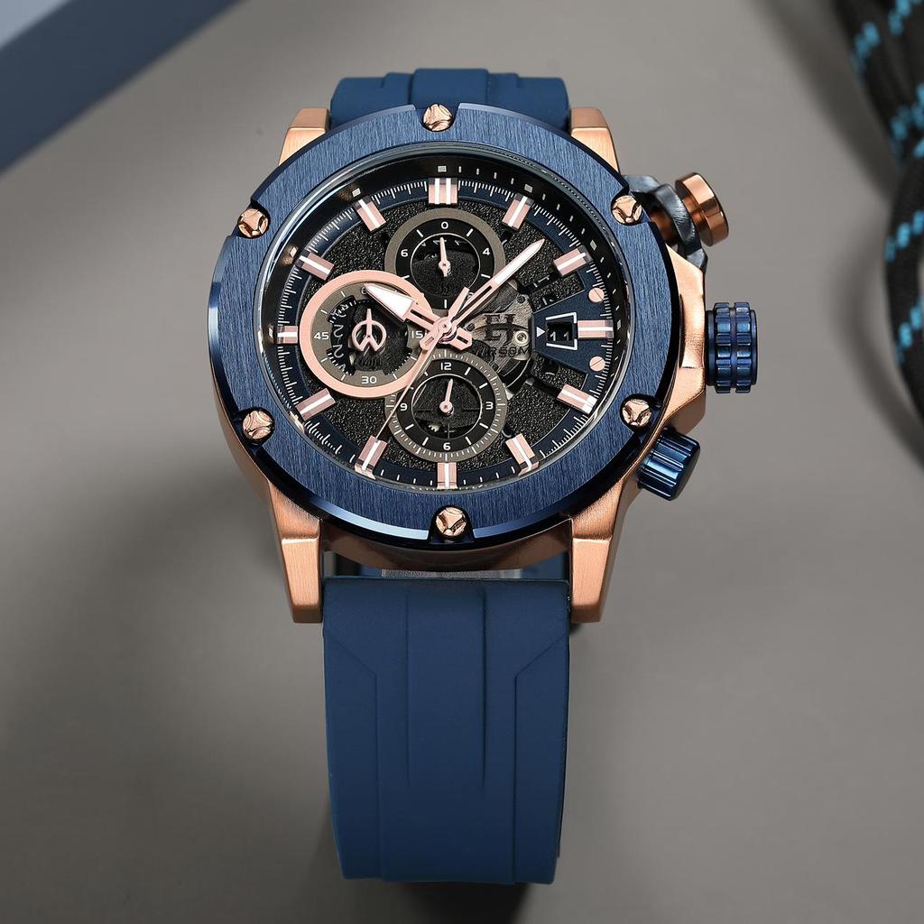 Evans Jayden Jam Tangan Pria 9616 Rubber Silicon Kaca Sapphire Chronograph Waterproof 5ATM  Stainles