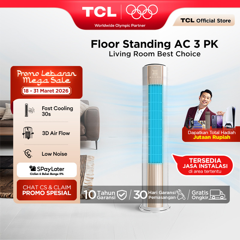 TCL AC Floor Standing 3 PK Cepat Dingin - 3D Air Flow - Suara Senyap - I Feel - Unique Grill Design 