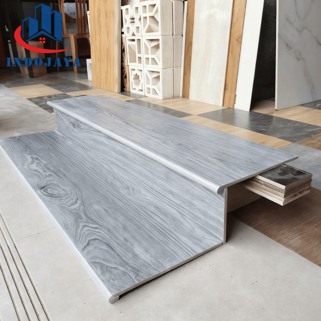 Granite Tangga Motif Kayu Abu 30x80 30x100 Aman Stepnosing Double Bevel Custom Granit