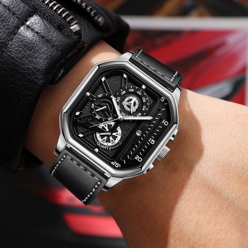 Jam Tangan Pria Kotak Dial Ganda Model Swiss Elegan Untuk Pelajar