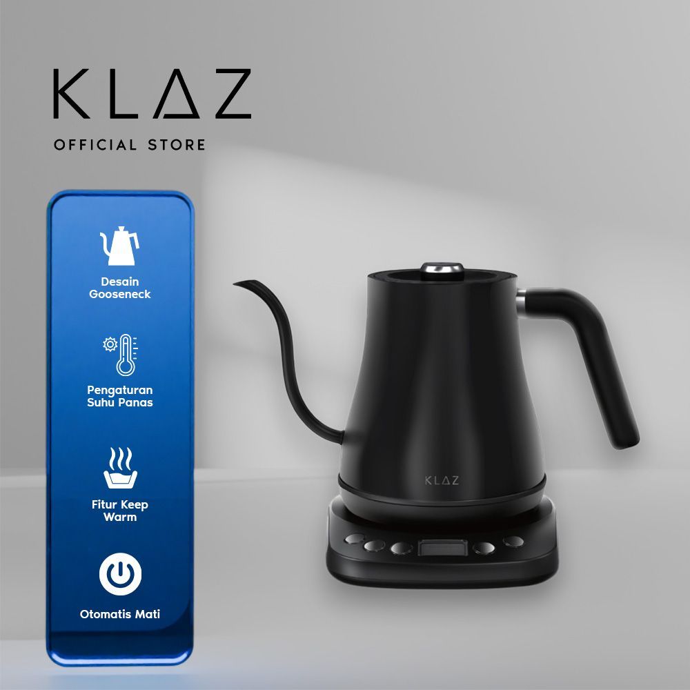 Klaz 1 ltr Teko Listrik Digital Gooseneck - Hitam Ceret Food Grade Dengan Handle Ketel Air Leher Ang