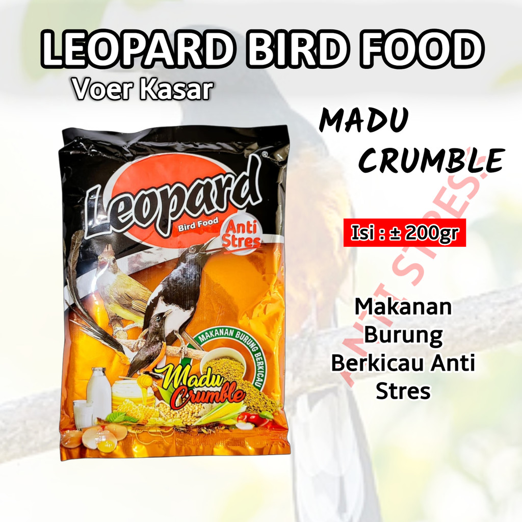 Leopard Bird Food Madu Crumble Makanan Burung Berkicau Kasar Anti Stres Atau Voer / Pur Pakan Pentet
