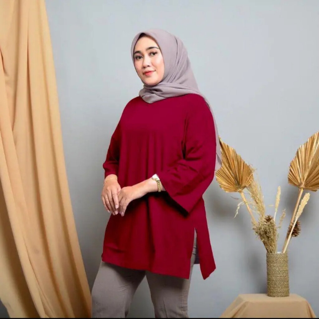 Tunik oversize Tunik Jumbo atasan jumbo wanita Polos kaos Jumbo lengan panjang