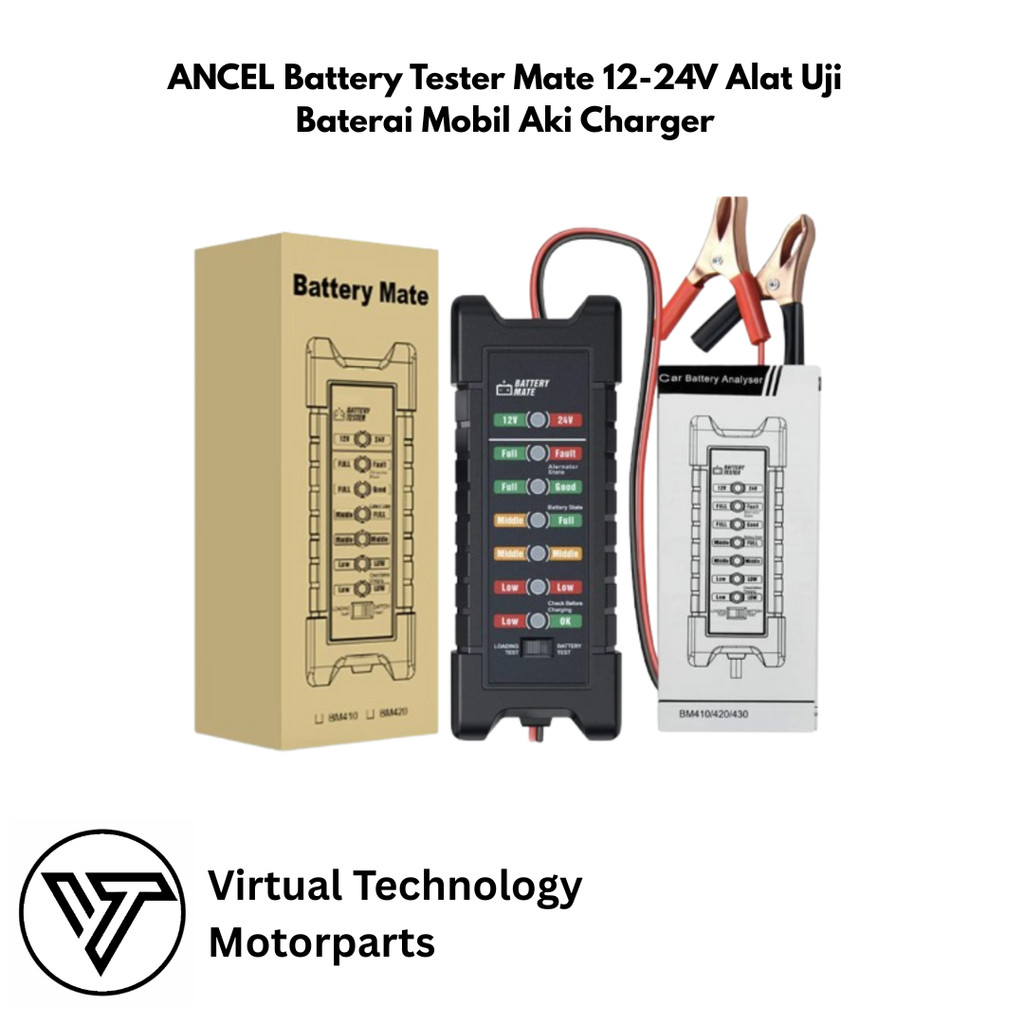 ANCEL Battery Tester Mate 12-24V Alat Uji Baterai Mobil Aki Charger Cranking Charging System Analyze