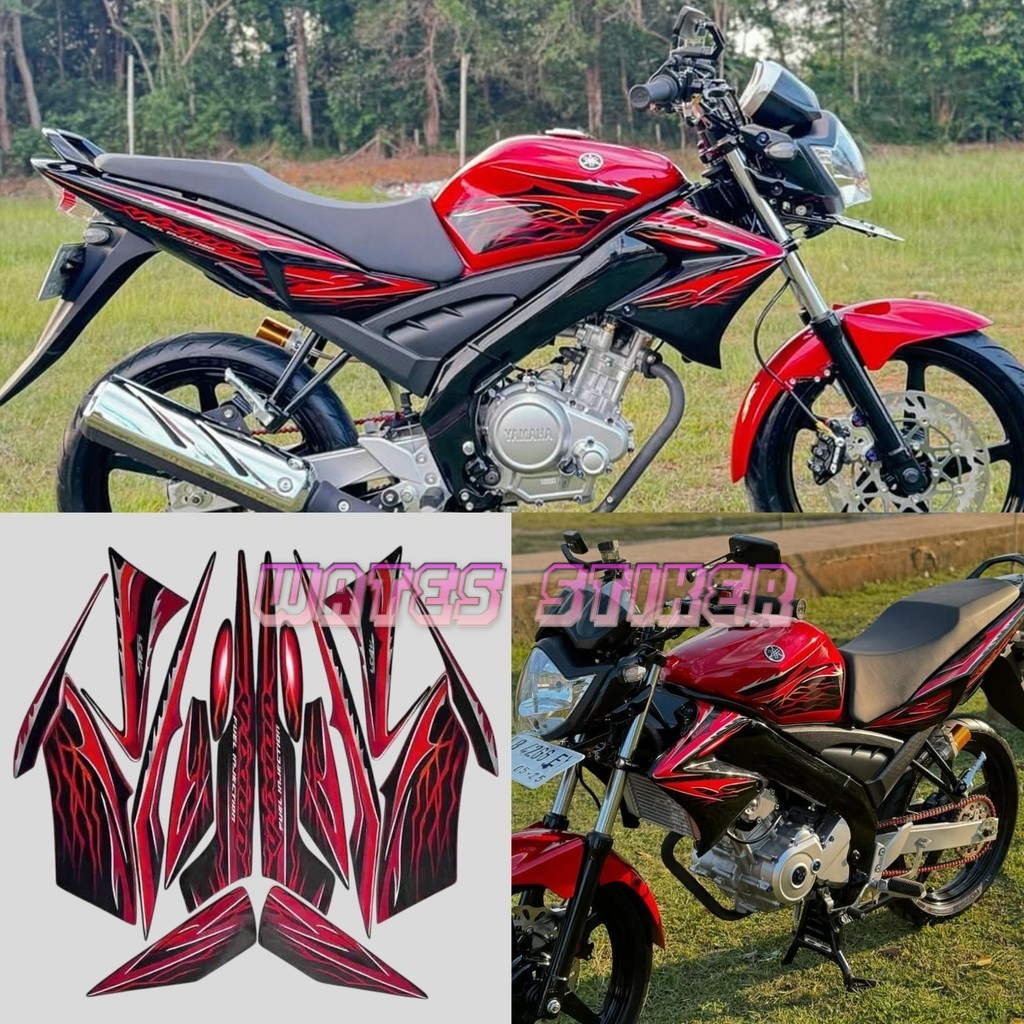 Striping Decal Polet Sticker yamaha vixion 2010 old hitam merah list body standar