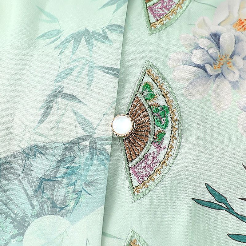 Setelan Musim Panas Lansia Wanita Baju Kemeja Lengan Sedang Gaya Tionghoa Modern Longgar