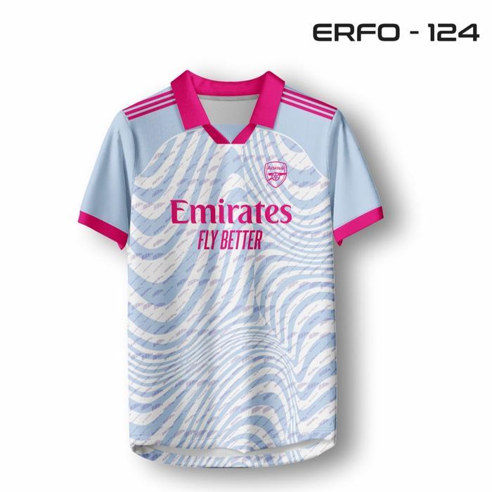 Jersey Arsenal Third Terbaru Biru Muda Pink Motif Gelombang Baju Bola ERFO.ID-124 - S