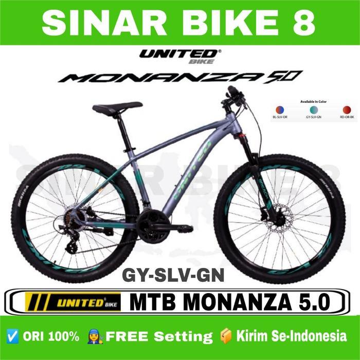 PROMO GASPOLL Sepeda Gunung 27.5 Inch MTB UNITED MONANZA 5.0 Alloy 24 Speed Hidrolik - GY-SLV-GN