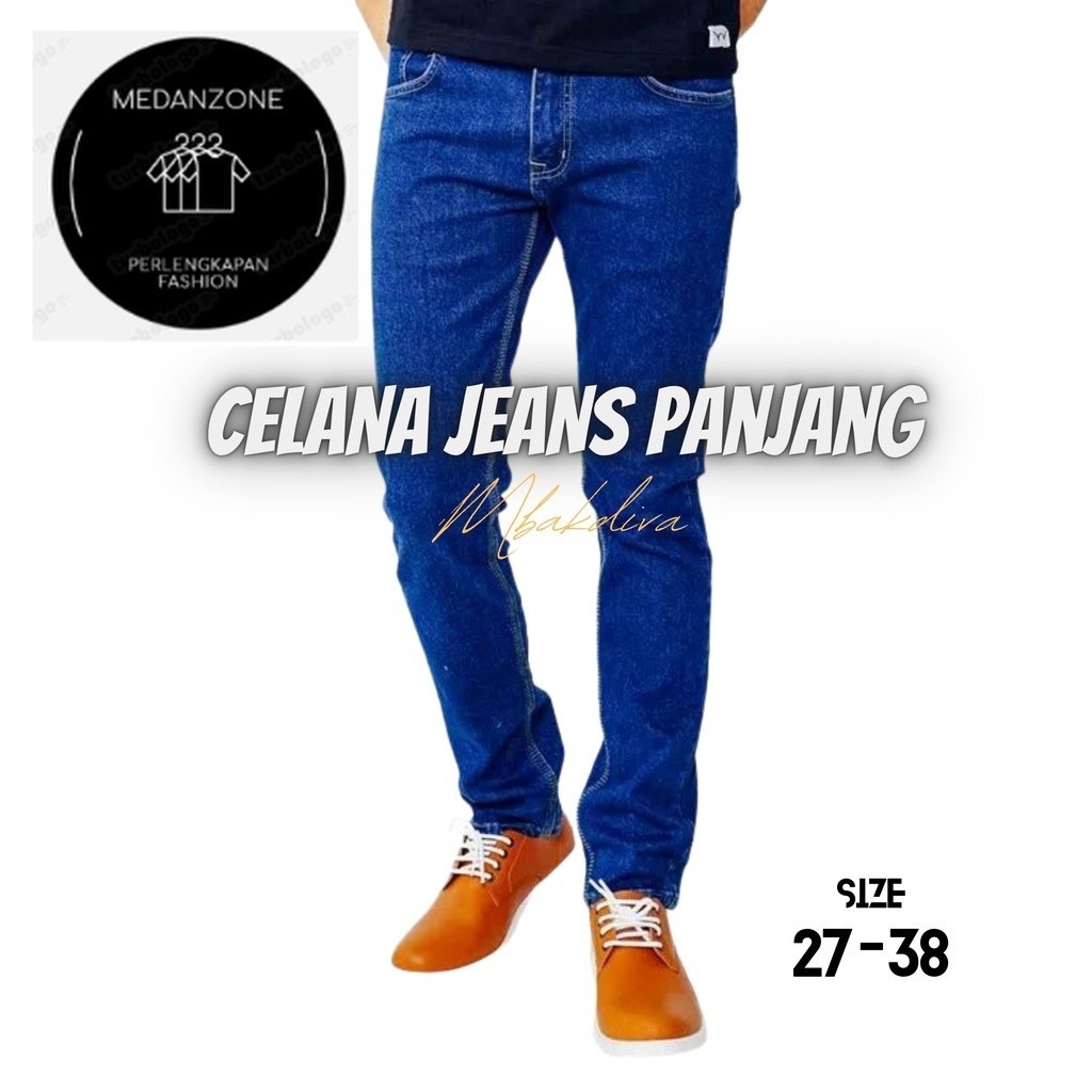 MedanZone - Celana Jeans Pria Panjang Pensil Reguler Bahan Street Melar 27-38