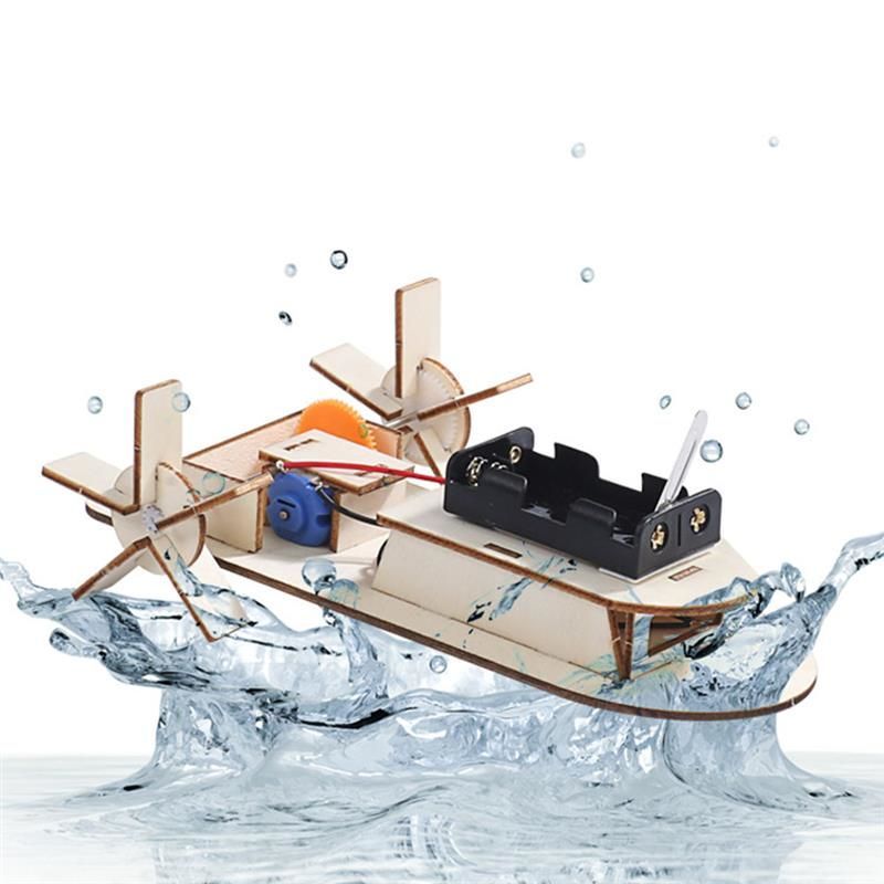 Rakit Perahu Kayu Elektrik Diy Mainan Edukasi Kapal Dayung Dinamo Bertenaga Baterai Anak -
