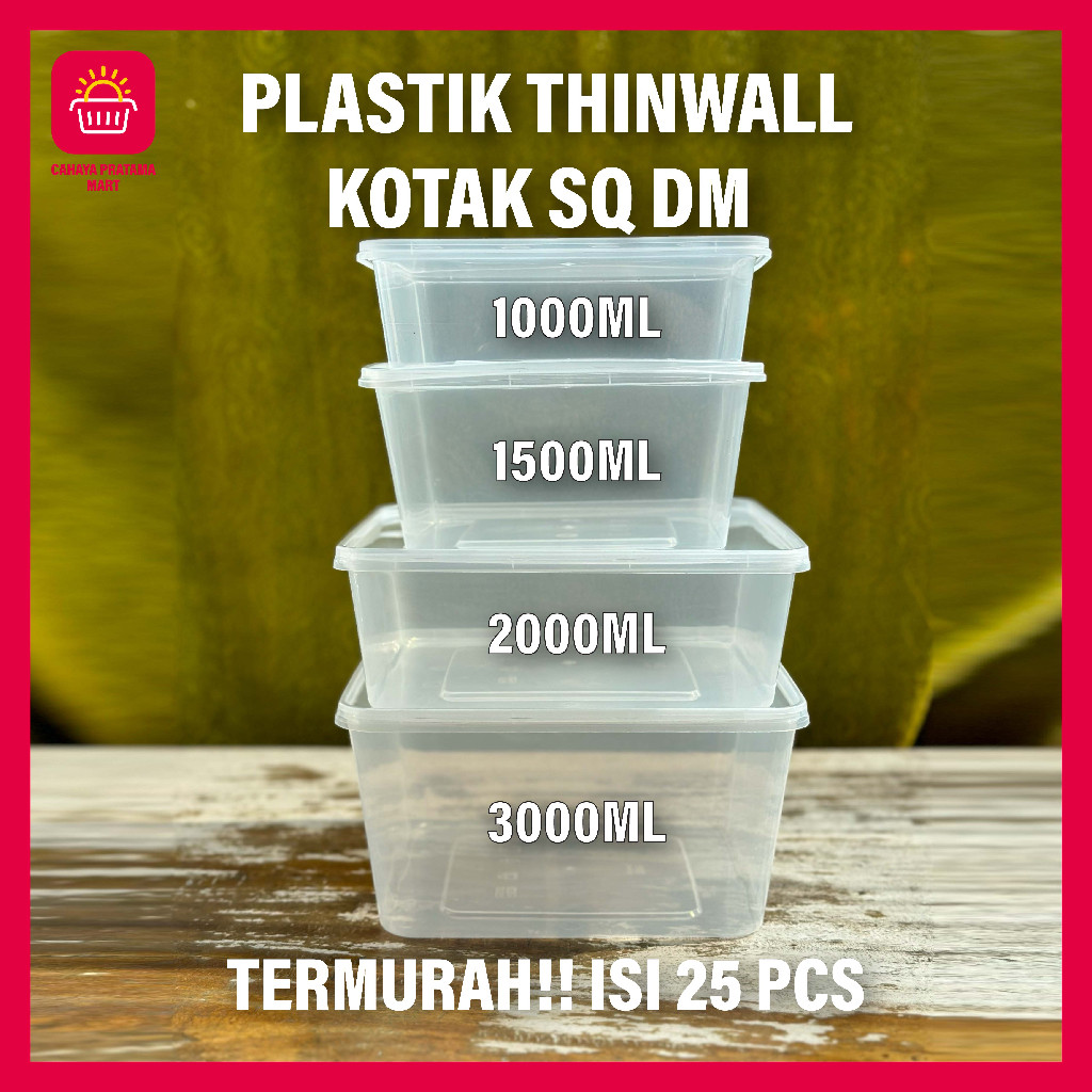 Thinwall Square Kotak Makan ISI 25 PCS Plastik Persegi BESAR 1000ML 1500ML 2000ML 3000ML THINWALL BO