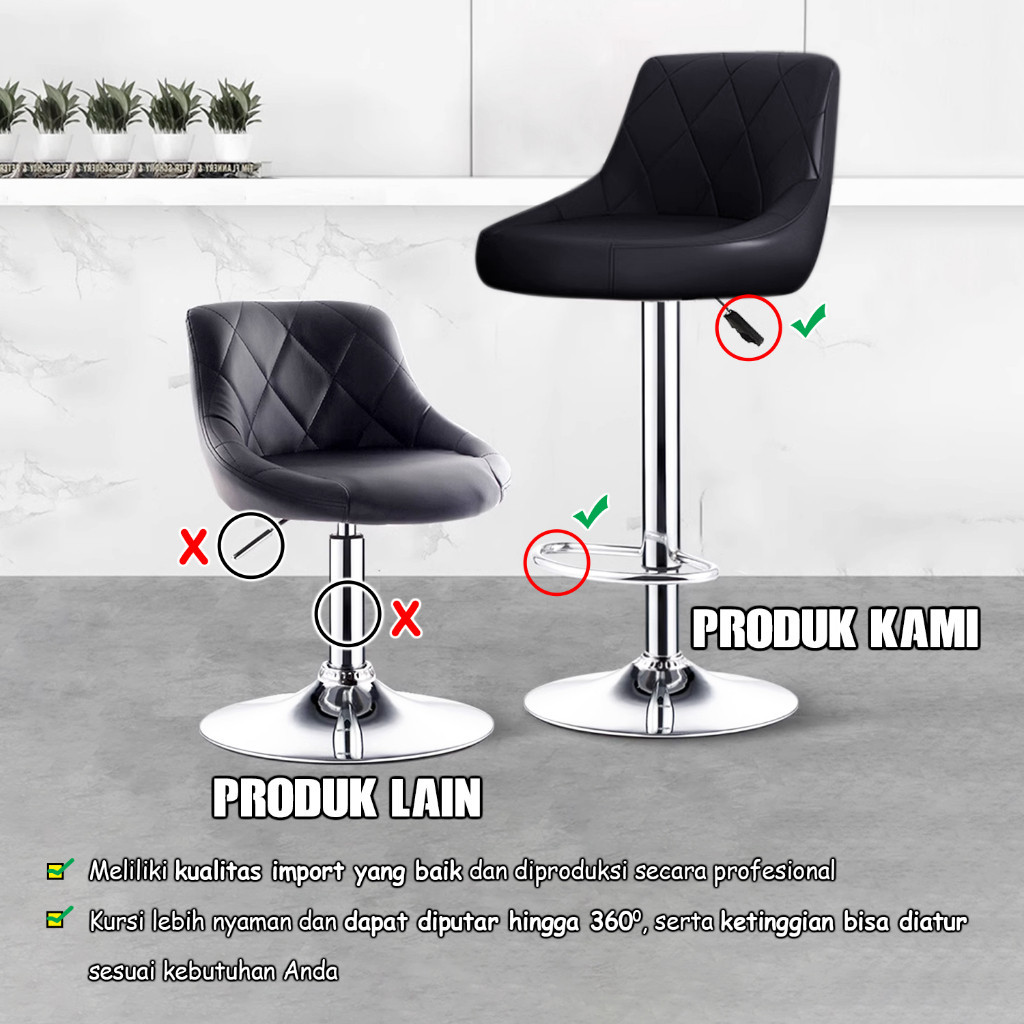 Kursi Bar Minimalis Bar Stool Hidrolik Putar Kursi Minibar Dapur Kursi Counter Jok Empuk - QUEENSHOP