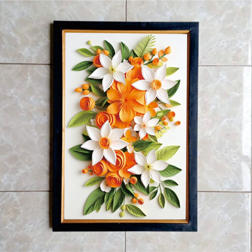 Hiasan Dinding Pajangan cetak Gambar Bunga plus Bingkai