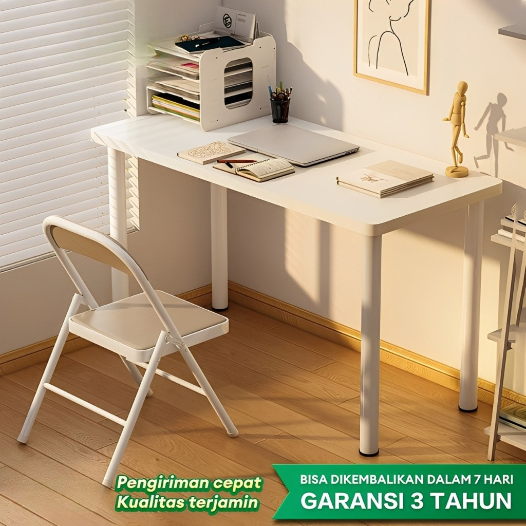 Meja Belajar Aesthetic Meja Kamar Tidur Putih 140CM Meja Kantor Besi Meja Kerja Meja Komputer