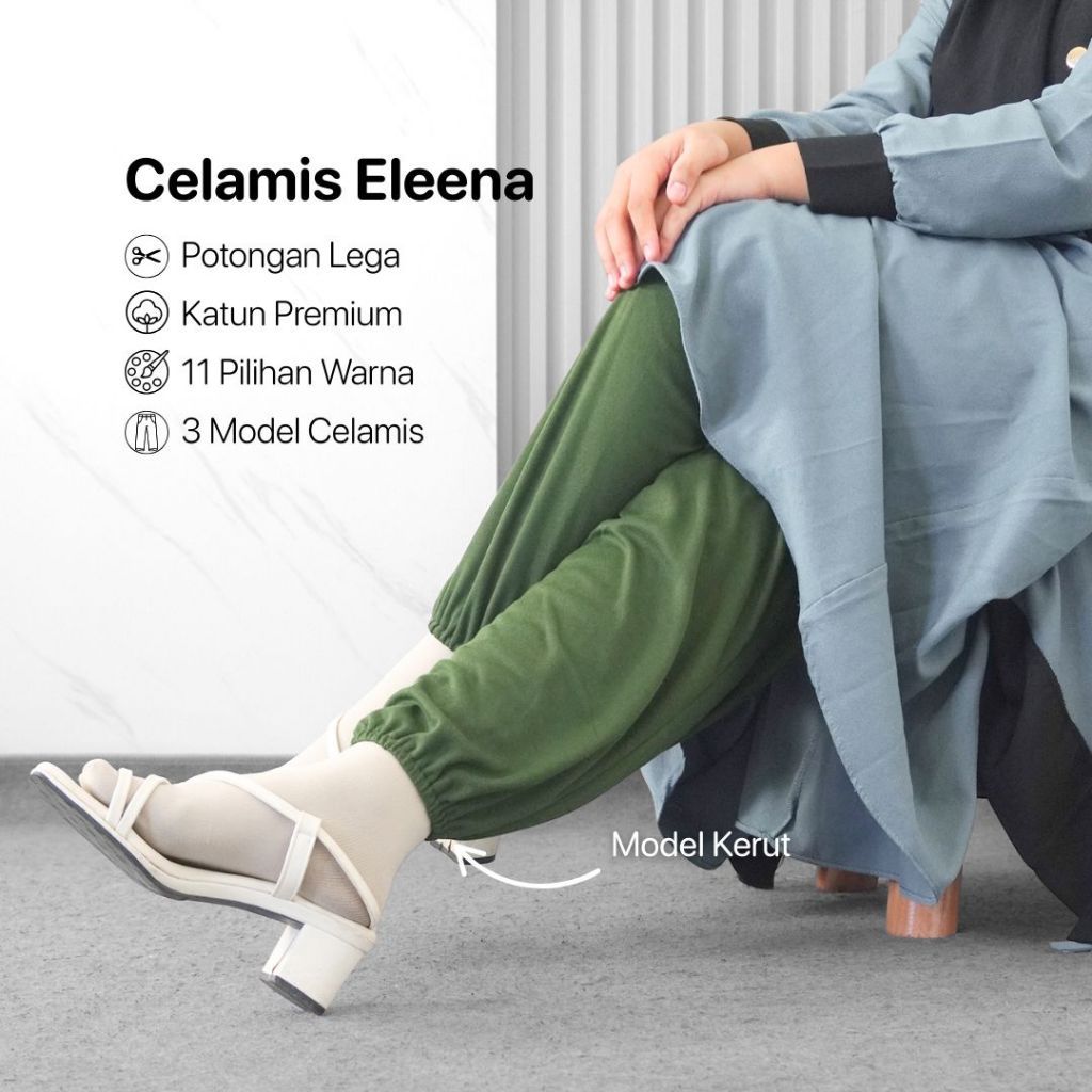 TERBARU Eleena - Celamis Celana Gamis Muslimah Model Kerut Inner Pants Legging Dalaman Wanita Syari
