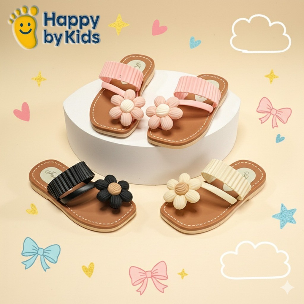 HAPPYBYKIDS YN-809 Sandal Anak Prempuan Wanita Premium TK SD Cewe Kekinian FlatShoes Umur 3-8 Tahun