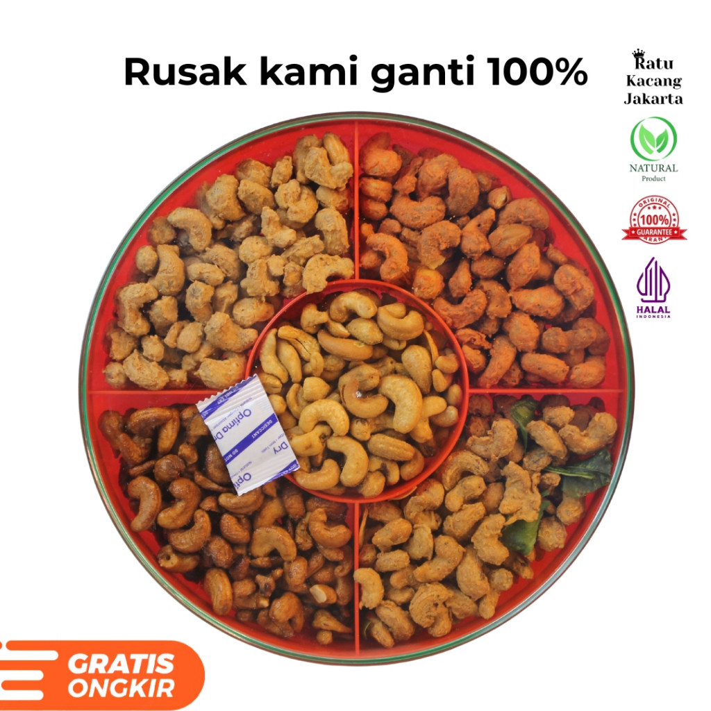 (Zambue) Kacang Mede Tray Mix 5 Rasa Campuran - Kacang Mede Paket Toples 5 Rasa - Ratu Kacang Jakart