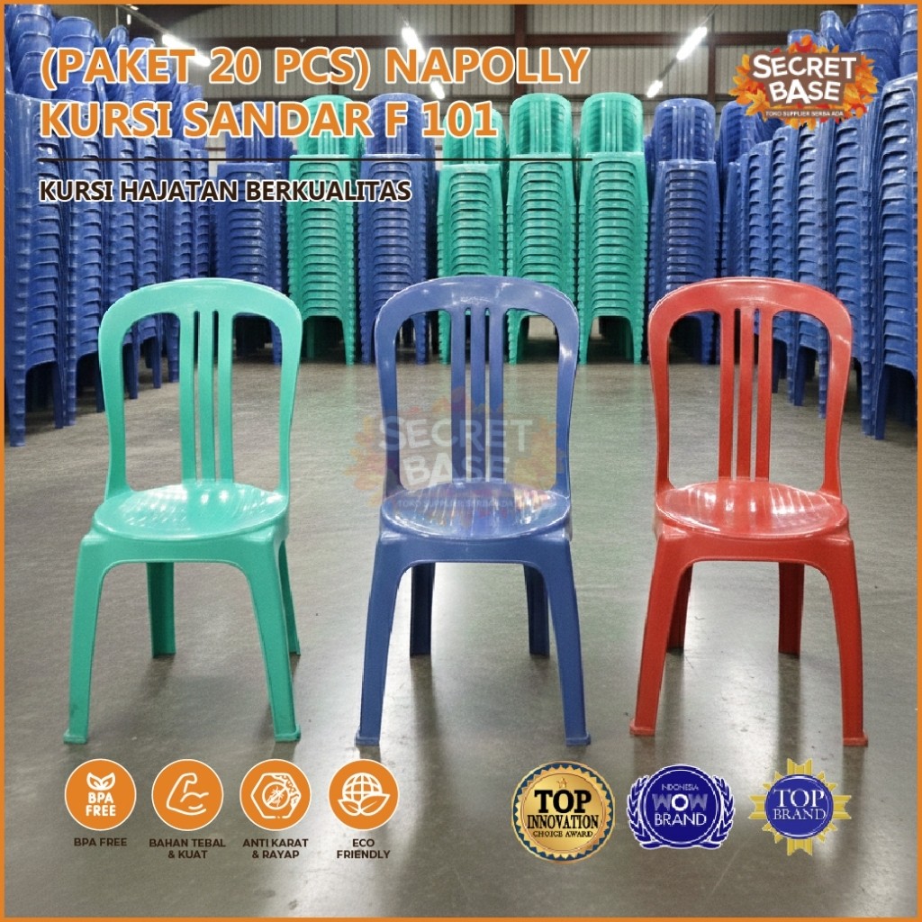(PAKET 20 PCS) NAPOLLY KURSI SANDAR F 101 - Kursi Sandar Plastik / Kursi Hajatan / Kondangan