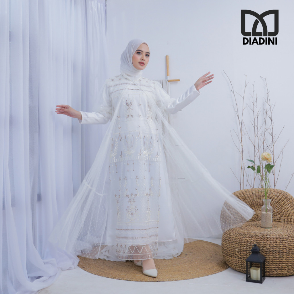 DIADINI – Gamis Brilly Wanita Brokat Set Outer Eksklusif, Desain Modern Simple Elegan untuk Kondanga